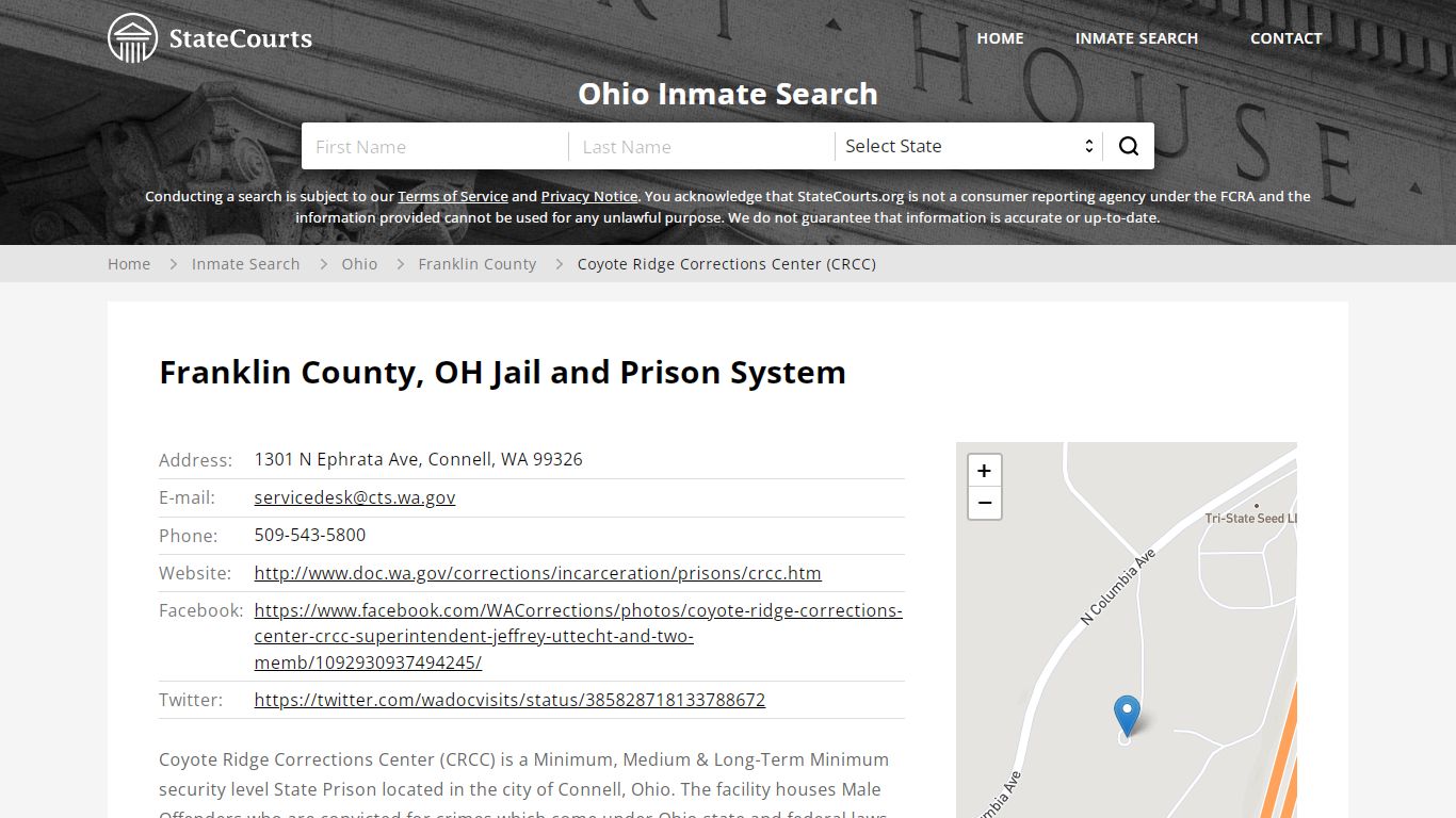 Coyote Ridge Corrections Center (CRCC) Inmate Records Search, Ohio ...