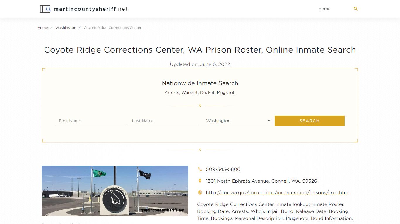 Coyote Ridge Corrections Center, WA Prison Roster, Online Inmate Search ...