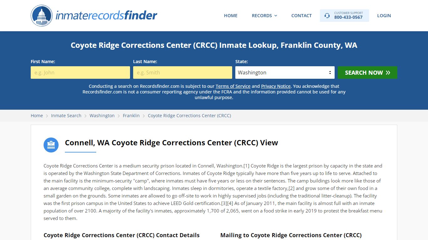 Coyote Ridge Corrections Center (CRCC) Roster & Inmate Search, Franklin ...